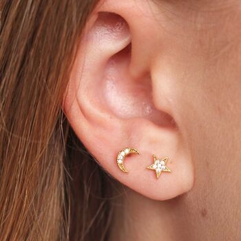 Moon And Star Crystal Stud Earrings, 2 of 6