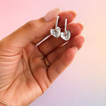 Heart Sterling Silver Small Hoop Earrings, 3 of 9