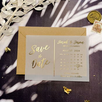 Gold Foil Save The Date Calendar Vellum Invites, 10 of 11