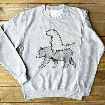 Dinosaur Riding Bear Unisex Sweater, 2 of 5