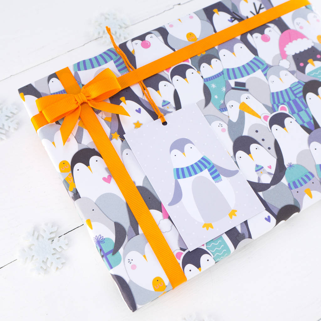 Penguin Christmas Wrapping Paper By Joanne Hawker