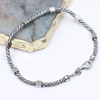Men's Sterling Silver Rope And Cube Bracelet By Hurleyburley man ...