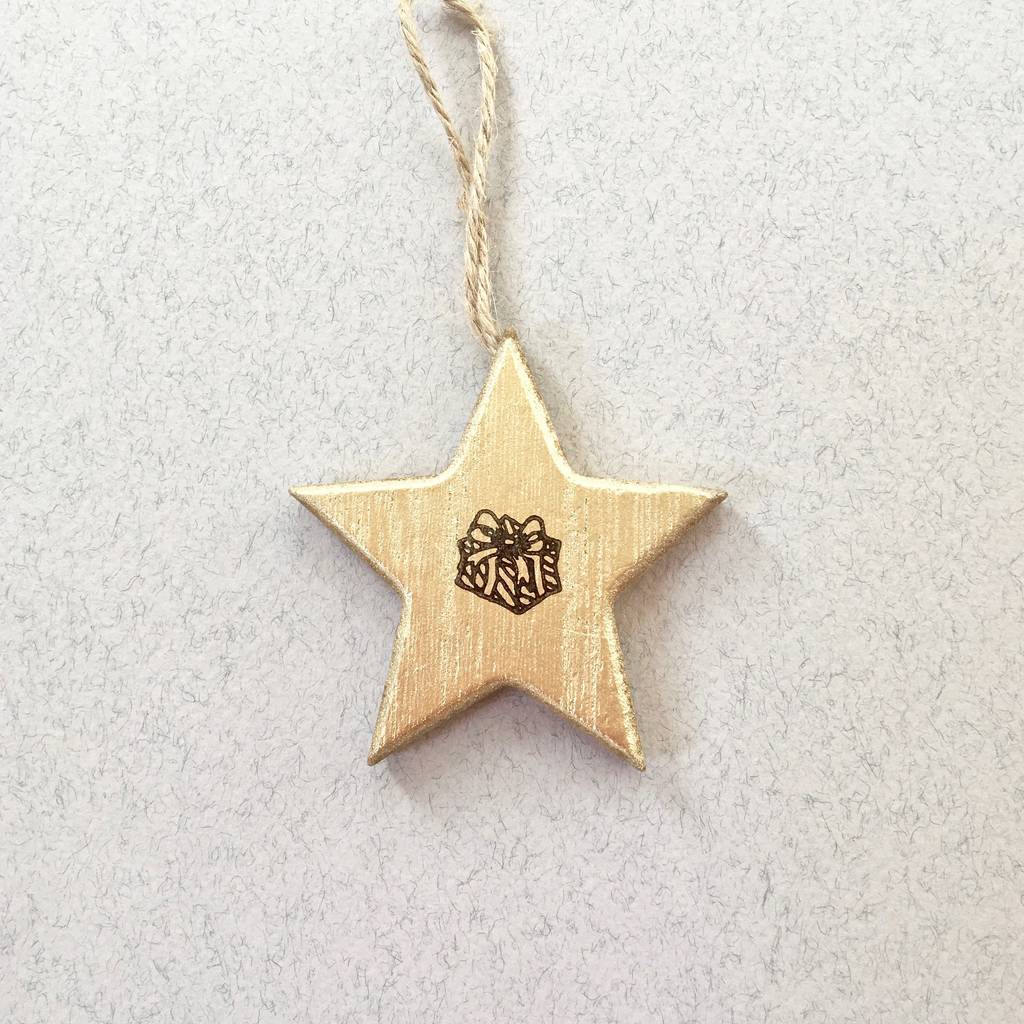 Gold Wooden Star Hanging Christmas Decoration By Chapel Cards ...