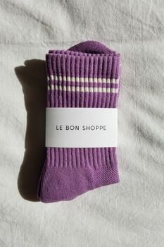 Grape Purple Retro Sporty Boyfriend Socks, 2 of 4