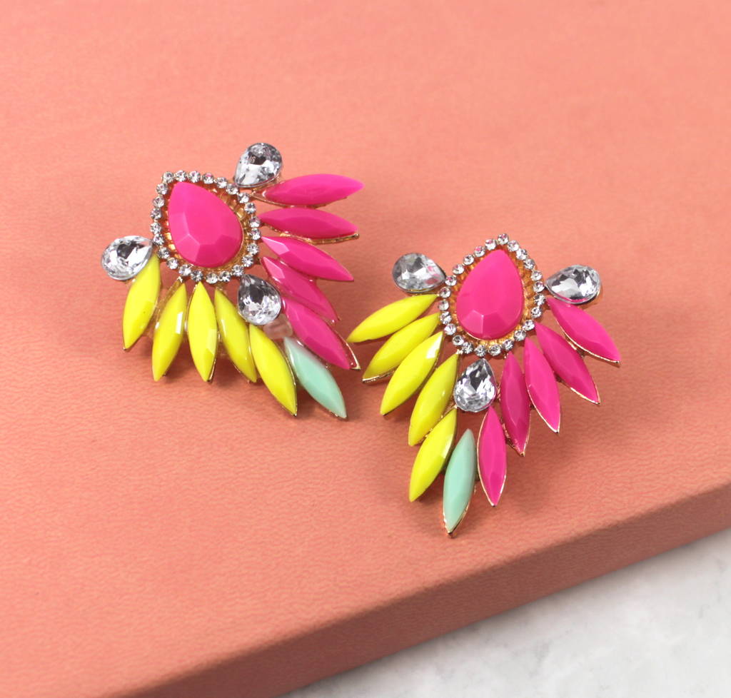Mint And Pink Statement Gem Earrings By Lucy Loves Neko