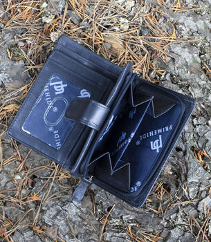 Women's Luxury Navy Blue Leather Tab Trifold Purse Rfid Protected Personsalised, 6 of 7