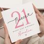 Personalised Pink 21st Birthday Card For Niece, thumbnail 1 of 7