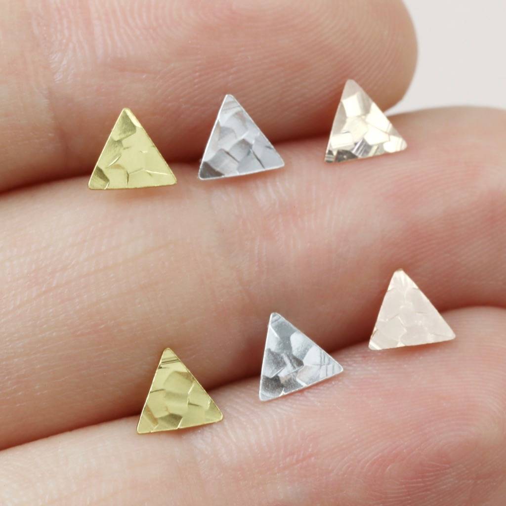 Sterling Silver Hammered Triangle Stud Earrings By Lisa Angel
