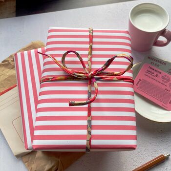 Pink Wide Stripe Paper Fibre Wrapping Paper Sheet, 6 of 12
