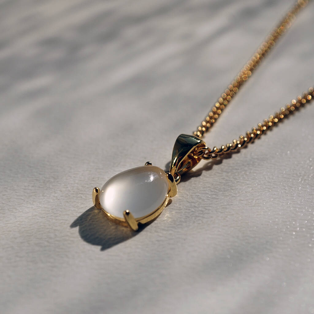 Natural Moonstone Pendant Necklace, 24k Plated, 1 of 6