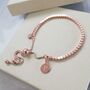 Rose Gold Box Slider Bracelet, Initial Disc, thumbnail 1 of 11