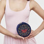 Navy Butterfly Velvet Embroidered Circle Jewellery Box, thumbnail 2 of 6