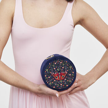Navy Butterfly Velvet Embroidered Circle Jewellery Box, 2 of 6