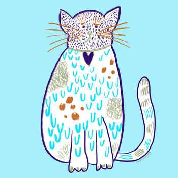 Smiling Cat Print Baby Blue, 4 of 4