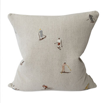 Skiers Embroidered Linen Cushion W Insert, 6 of 6