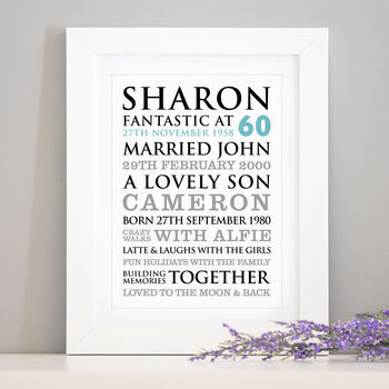 Personalised 60th Birthday Typographic Art Print, 5 of 11