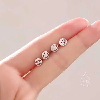 Set Of Four Face Stud Earrings In Sterling Silver, 2 of 9