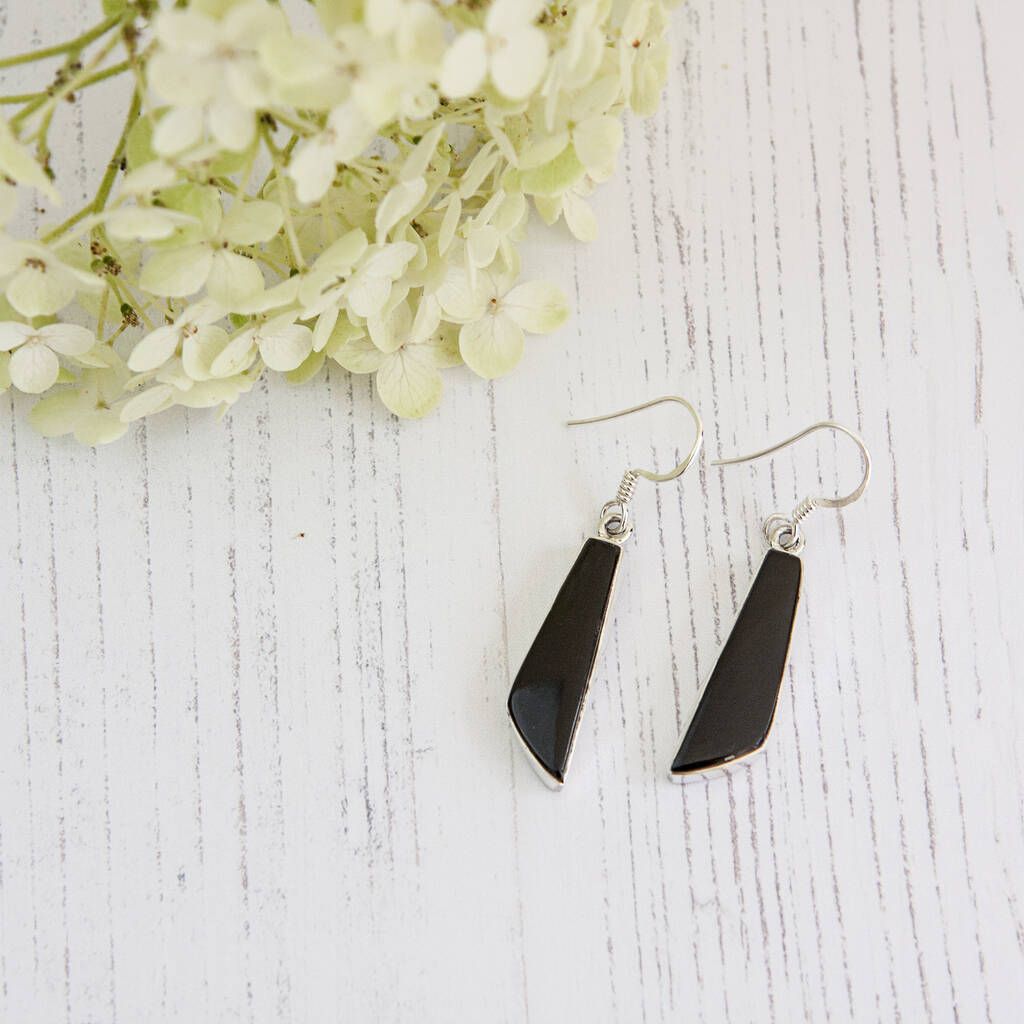 Sterling Silver Black Onyx Modern Drop Earrings By So Silver