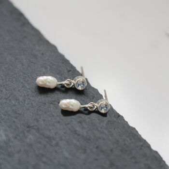 Round Moonstone And Pearl Earrings 9ct Gold Or Silver, 2 of 5