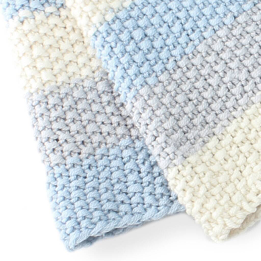 Knit Your Own Baby Stripey Blanket In Blue/Grey/White By Stitch & Story ...