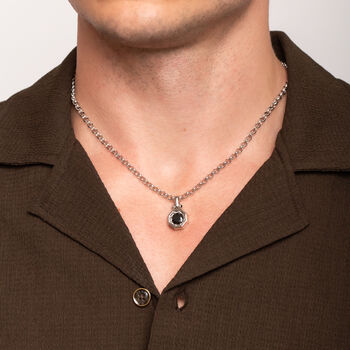 Silver Octagon Pendant Necklace With Black Spinel Stone In Rhodium Plated Sterling Silver, 3 of 8