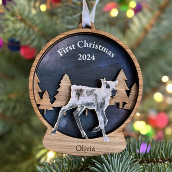 Heritage Baby Reindeer Snow Globe First Christmas Decoration, 2 of 4