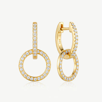 Double Hoop Pavé Earrings With Round Removable Charms In Gold, 2 of 4