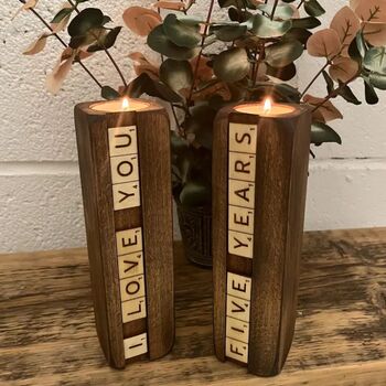 Two Personalised Wooden Anniversary Tealight Holders, 7 of 9