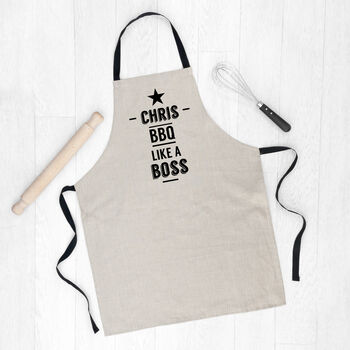 Personalised Bbq Like A Boss Linen Apron, 4 of 5