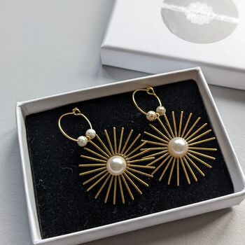 Gold Plated Star And Pearl Hoop Bridal Earrings, 4 of 9
