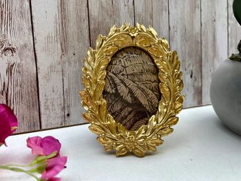 Gold Oval Wreath Nature Inspired Photo Frame Picture Holder Small, 3 of 7