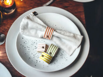 Striped Leather Napkin Rings Made In England, 3 of 3