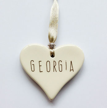 A Personalised Ceramic Hanging Heart Decoration, 3 of 5