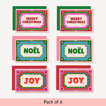 Pack Of Six Colourful Retro Christmas Cards, 6 of 8