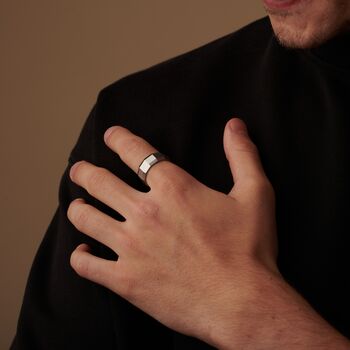 Silver Engraved 8 Mm Geometric Band Ring For Men And Women, 2 of 12