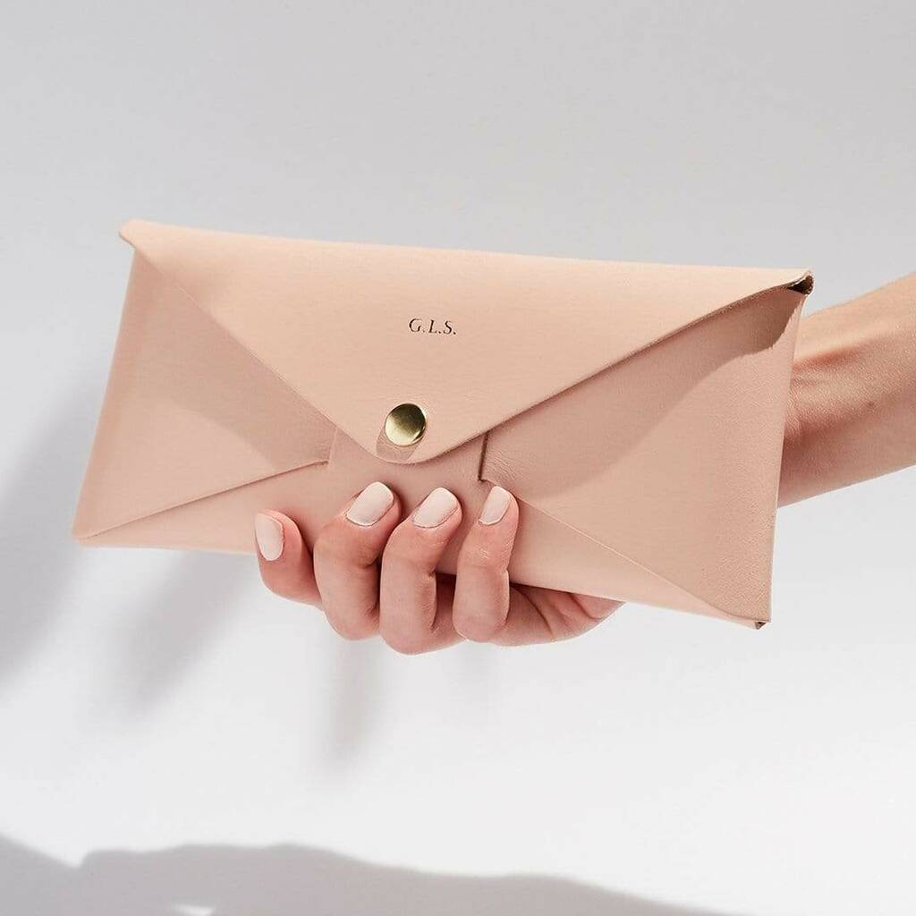 Personalised Blush Pink Leather Envelope Purse, 1 of 4