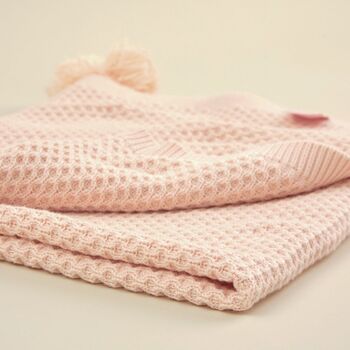 Personalised Pink Cashmere Blend Blanket With Pom Poms, 2 of 7