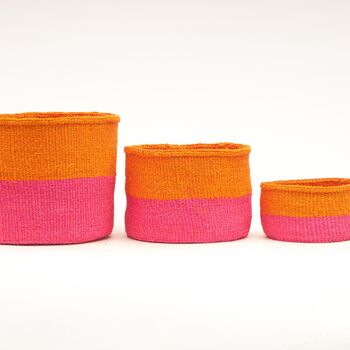 Kali: Bright Pink And Orange Duo Colour Block Woven Basket, 3 of 8