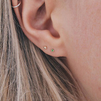 Mini Sterling Silver Peridot Cz Stud Earrings, 3 of 7