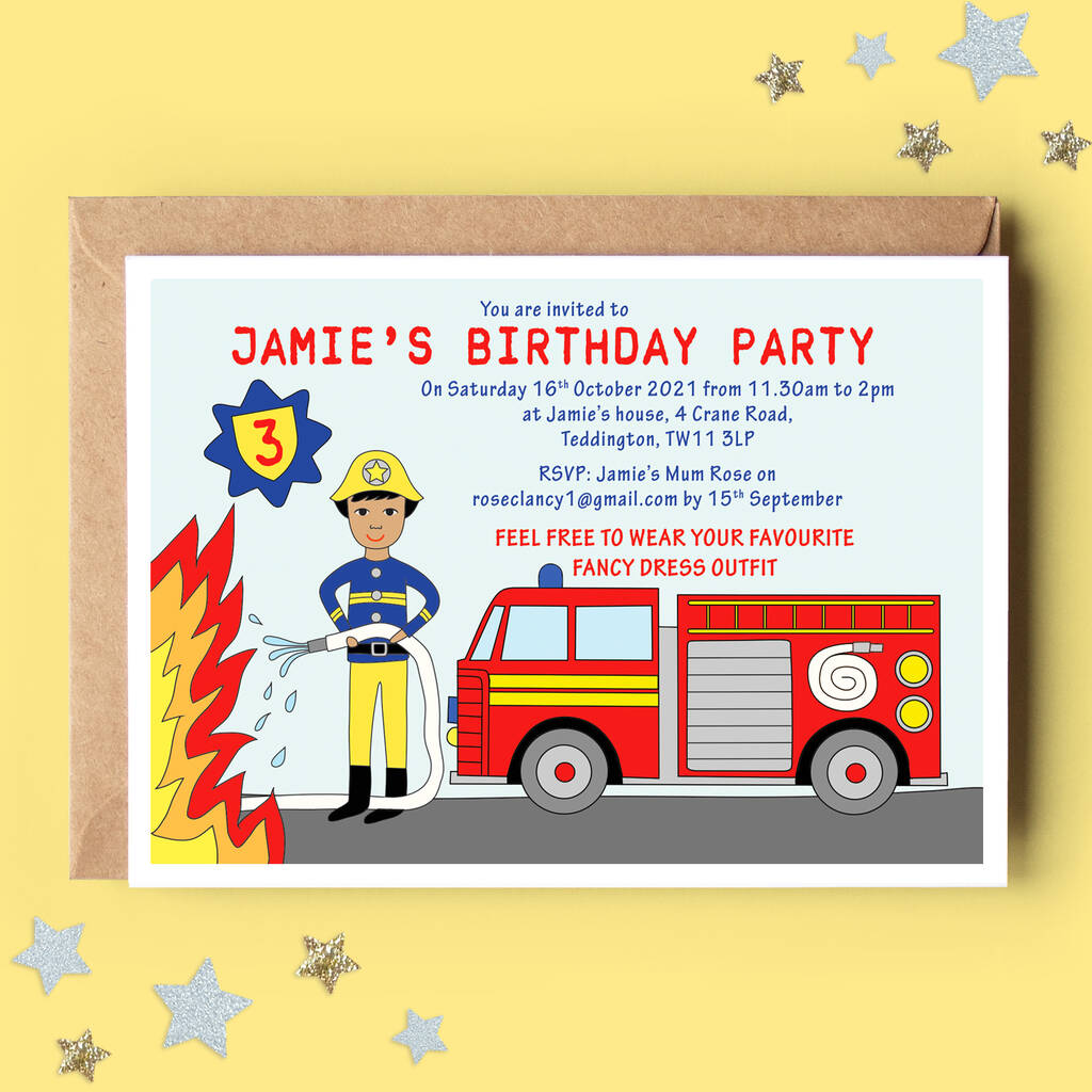 Firefighter Child Birthday Party Invitations, 1 of 4