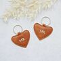 Mr And Mr Same Sex Couple Leather Heart Keyring Set, thumbnail 2 of 4