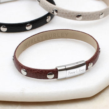Personalised Textured Leather Stud Bracelet, 3 of 8