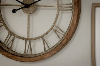 Round Weathered Wood And Metal Wall Clock, 5 of 11