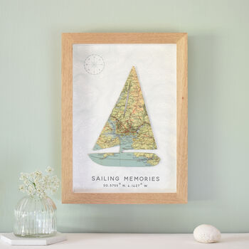 Personalised Map Sailing Boat Wall Art Gift, 2 of 2