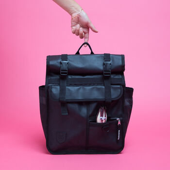 Eco Black Coated Waterproof Rolltop Backpack Pannier, 5 of 5