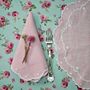 Pair Of Scalloped Embroidered Pink Linen Placemats, thumbnail 3 of 7