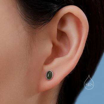 Genuine Green Japer Jade Stone Oval Stud Earrings, 7 of 12