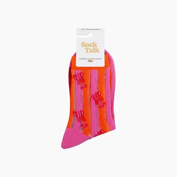 Lobster Stripes Combed Cotton Sheer Pop Socks In Pink/Red, 4 of 4