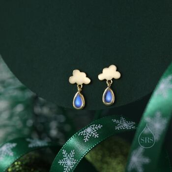 Dainty Cloud And Moonstone Raindrop Stud Earrings, 3 of 9