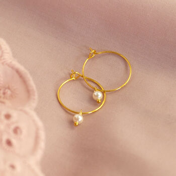 Simple Gold Plated Pearl Hoop Earrings, 3 of 7